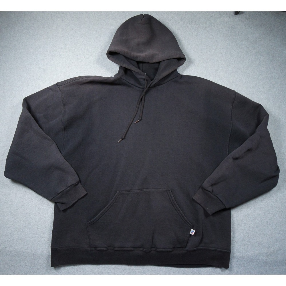 Vintage Russell Athletic Sweatshirt Mens 2XL XXL Black Hoodie Pullover Y2K Faded